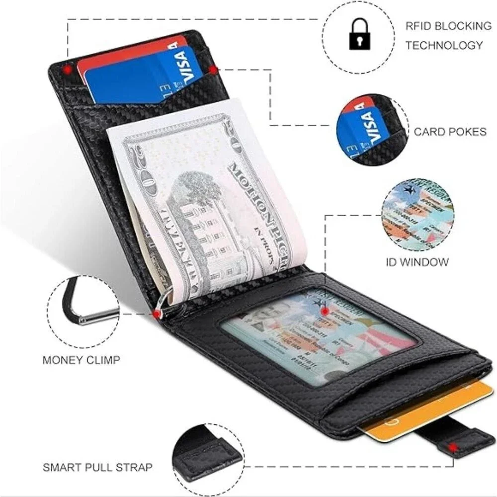 RFID Minimalist Bifold Slim Wallet with Money Clip 6 CC slots & 1 ID Win…